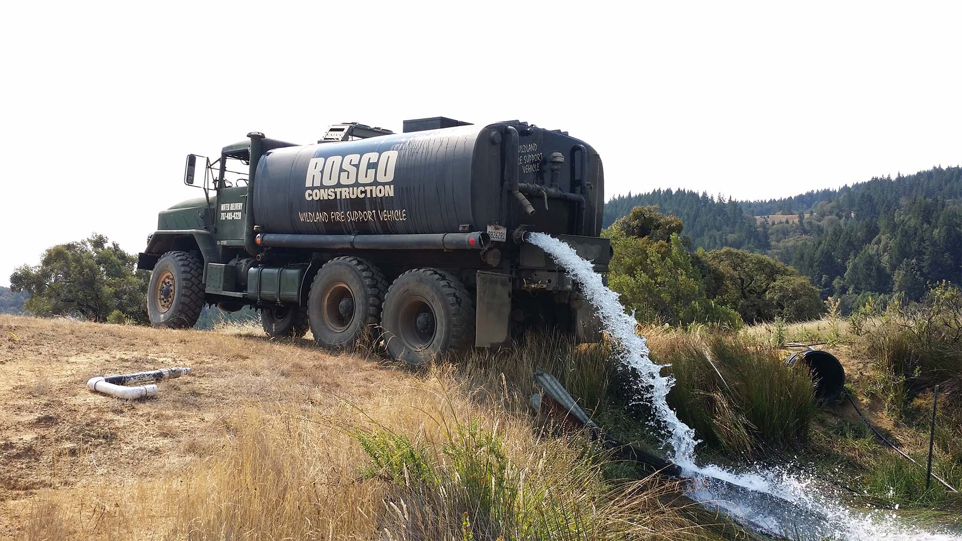 Rosco Water Truck filling a Pond in Northern California
